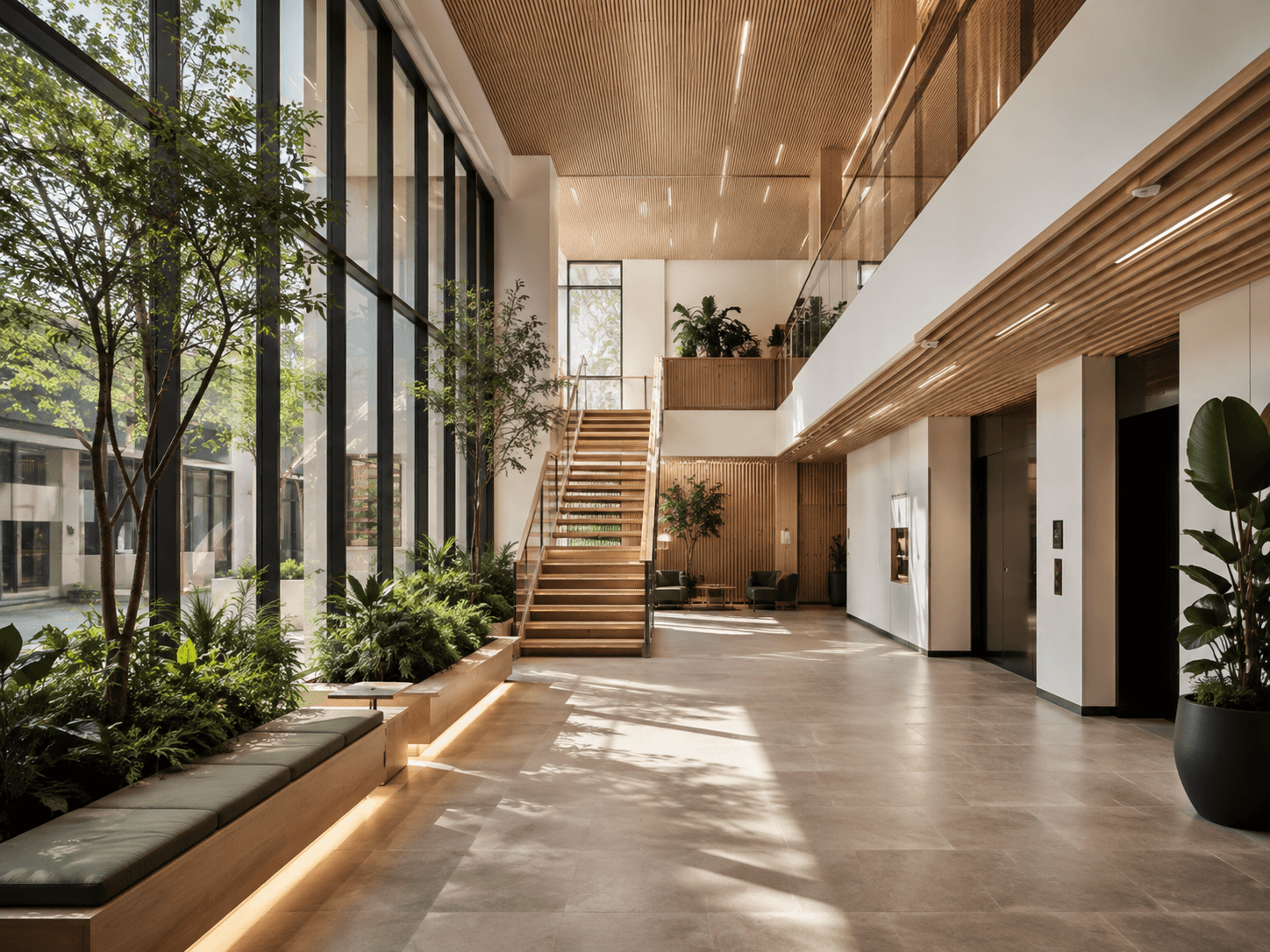 Aménagement intérieur d'un hall, transformation architecturale
